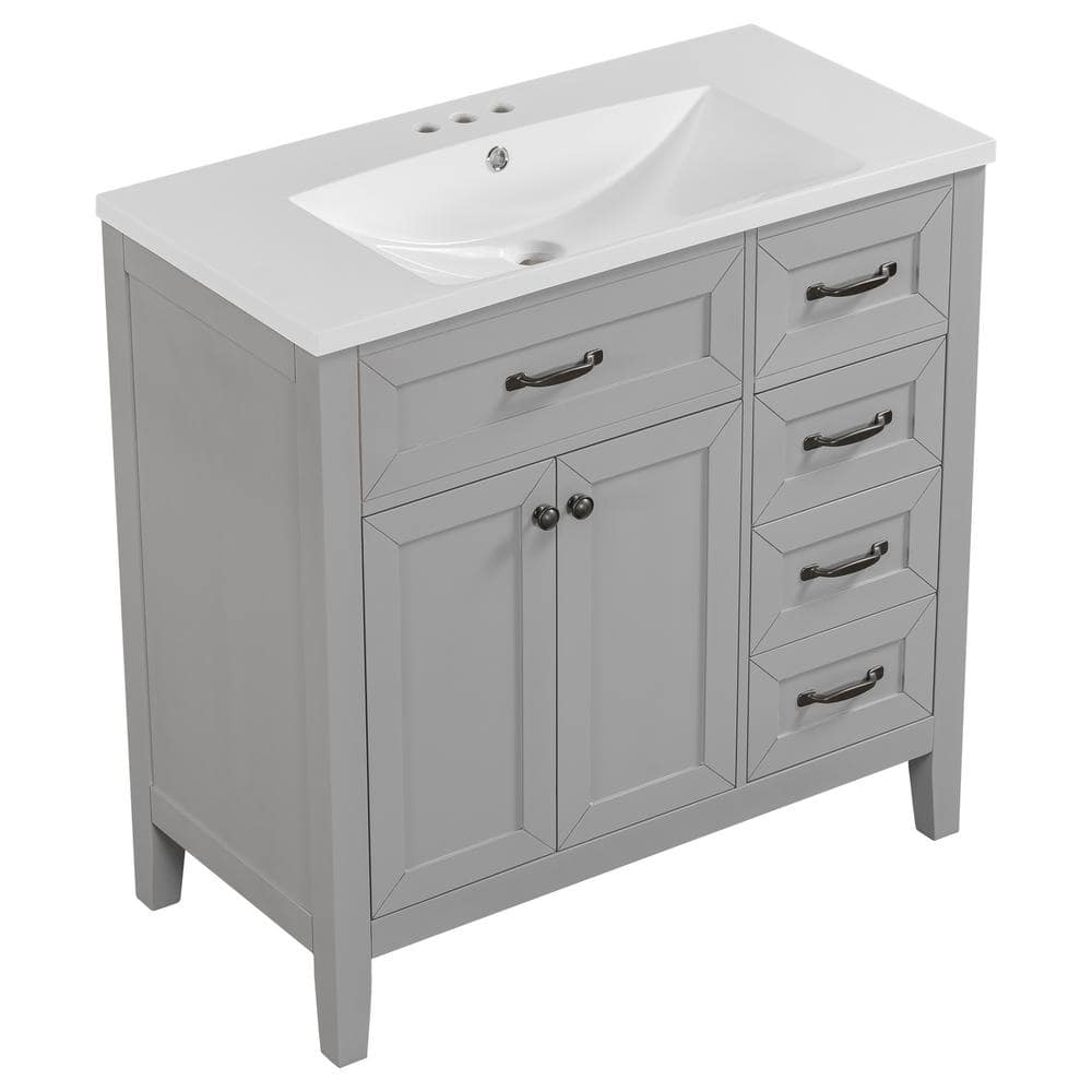 Gray 36-Inch Freestanding Bathroom Vanity with Ceramic Sink