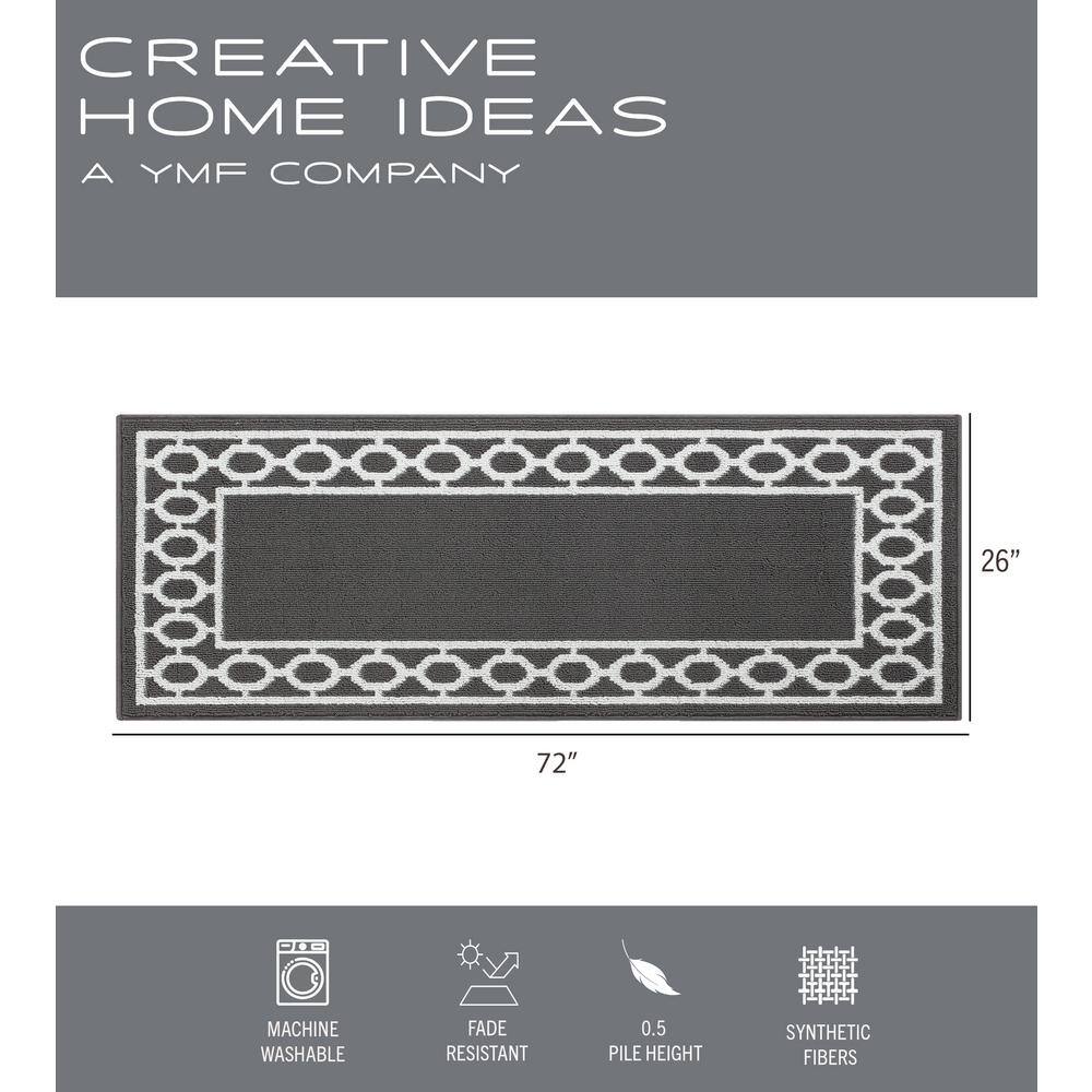Dark Grey and White Tufted Trellis Runner Rug, 26" x 72"