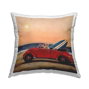 Mouse Beach Cruise Surf and Sand Car Multi-Color Square Outdoor Throw Pillow