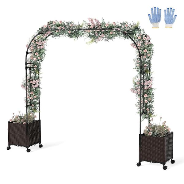 6.6 ft. Tall Metal Garden Arbor with 2 Raised Garden Planters Arch Trellis Outdoor