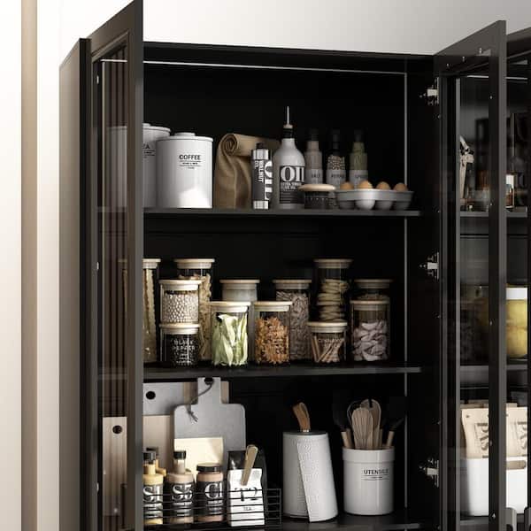 FUFU&GAGA Black Paint Finish Wood 78.7 in. H Accent Cabinet with