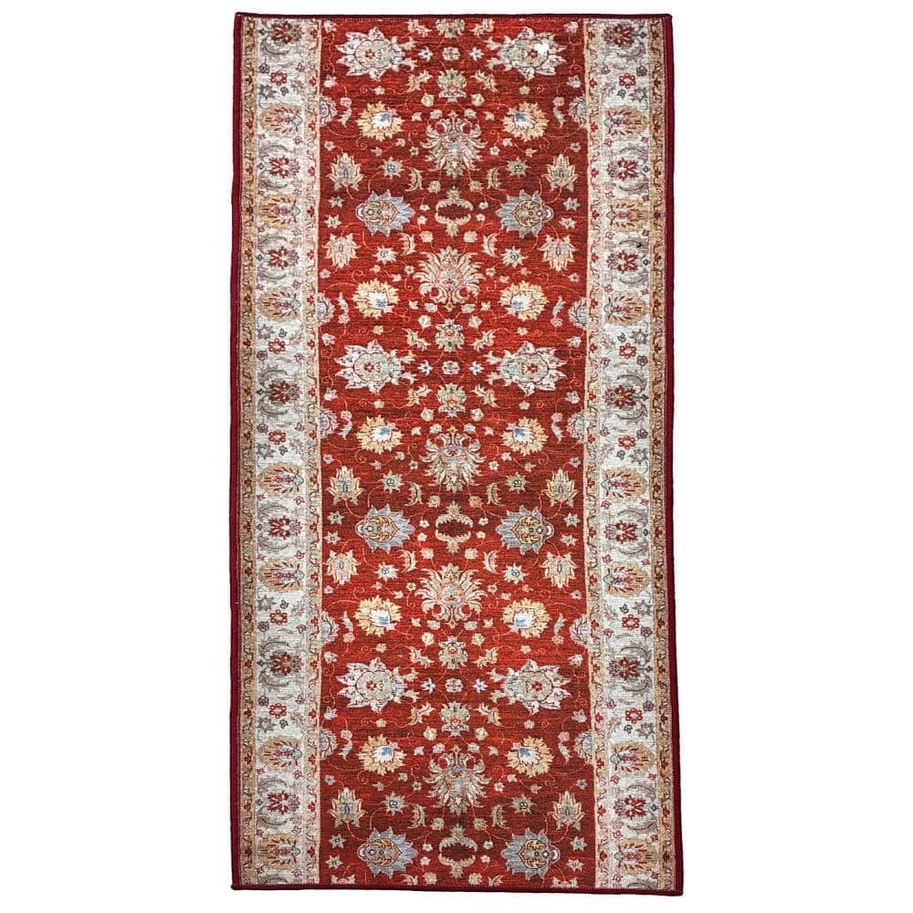 Runner Rug 2 ft. 2 in. x 2 ft. Red Flowers Design Low-Pile Non-Slip Hallway Kitchen Runner Rug