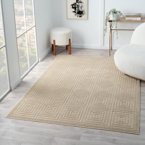 Arlo Beige 8 ft. x 10 ft. Geometric High-Low Polypropylene Indoor/Outdoor Area Rug