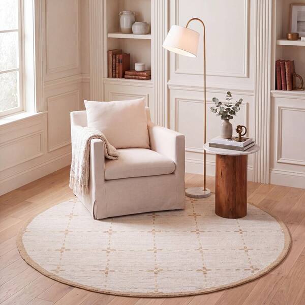 Genre 6 ft. x 6 ft. Yellow/Ivory Grid Round Rug