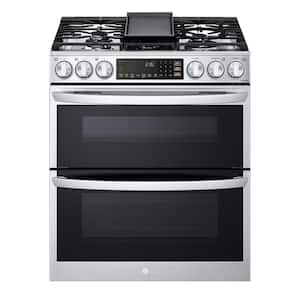 6.9 cu. ft. Smart Slide-In Double Oven Gas Range with ProBake and InstaView in PrintProof Stainless Steel
