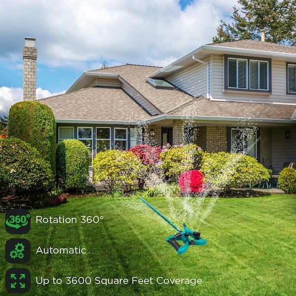 360 Degree Rotation Garden Sprinkler Green Automatic Spraying Large Area Coverage Suitable for Planting Irrigation and Children's Play 
