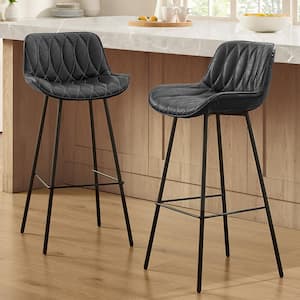 Modern 30.71 in Seat Height Black Faux Leather Counter Stools with Metal Frame