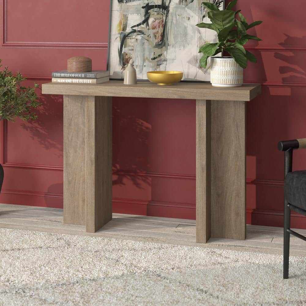Antiqued Gray Oak 42" Modern Wood Console Table