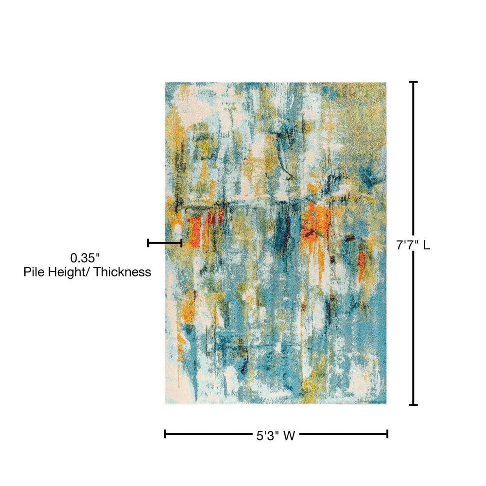 Contemporary Abstract Multicolor Synthetic 5' x 8' Area Rug