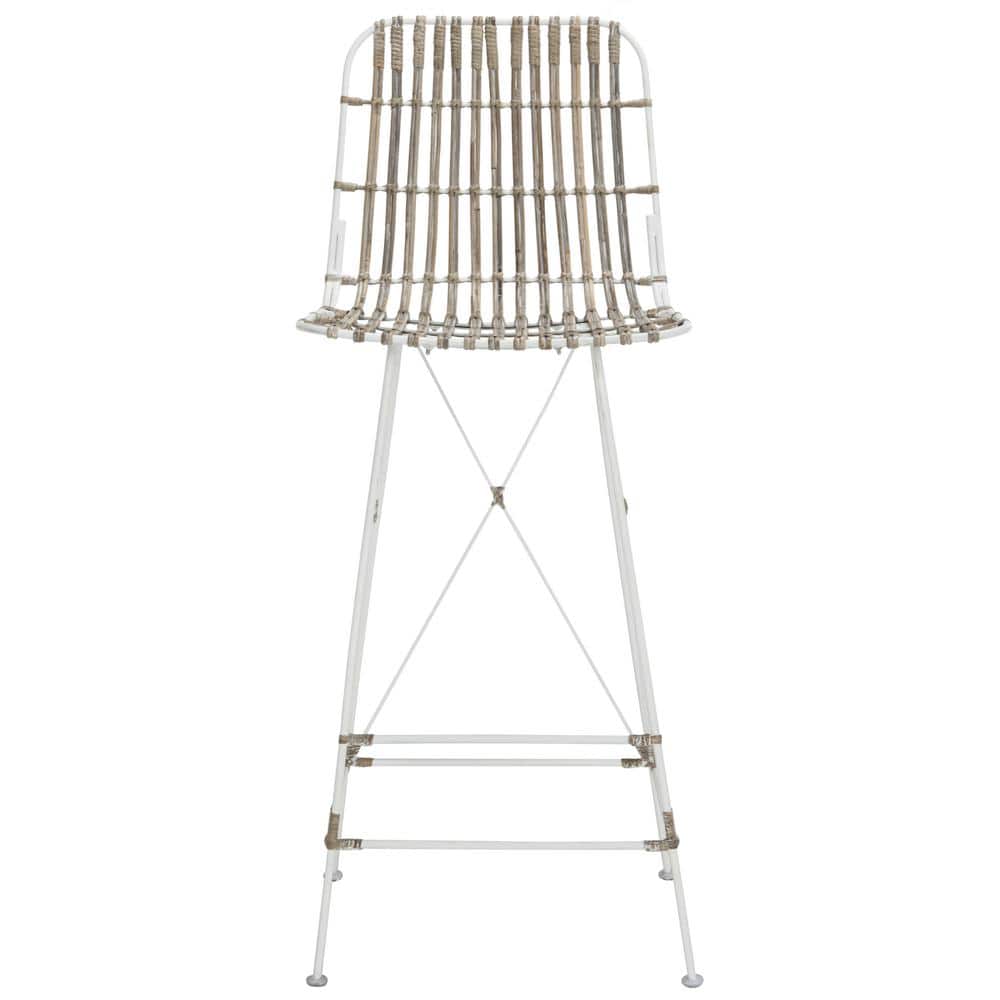 Minerva White Wicker and Metal Bar Stool Set of 2