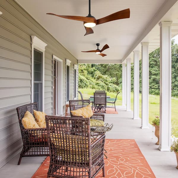 52 in. Integrated Dimmable LED Indoor/Outdoor Black Ceiling Fan with Light Kit and Remote Control