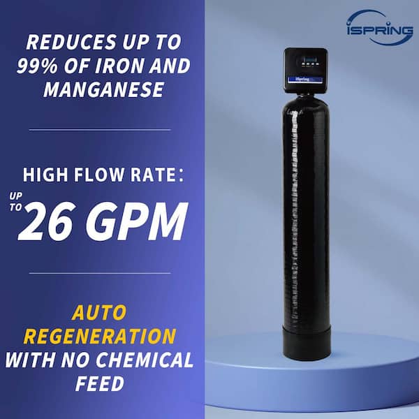 Whole House Water Filter System, Iron and Manganese Removal, w/Automatic Regeneration and Air Injection, Set & Forget