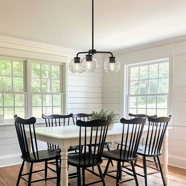 YANSUN 3-Light Black Finish with Glass Empire Chandelier
