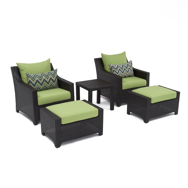 RST BRANDS Deco 5-Piece Wicker Patio Conversation Set with Sunbrella Ginkgo Green Cushions