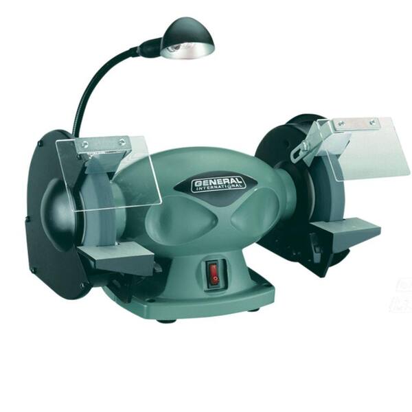 General International 110-Volt 6 in. Low RPM Bench Grinder with Built-In Work Light