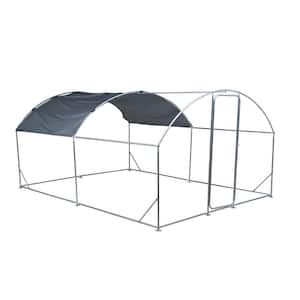 Dome Style Large Metal Chicken Coop, 13.1*9.8*6.6 ft with Run with Waterproof Cover for Chicken Coops, Silver