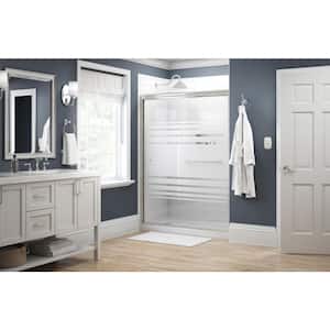Traditional 60 in. x 70 in. Semi-Frameless Sliding Shower Door in Nickel with 1/4 in. Tempered Transition Glass