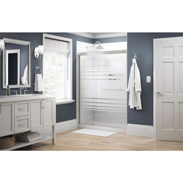 Simplicity Traditional 50-1/8 to 59-3/8 in. W x 70 in. H Semi-Frameless Sliding Shower Door, Nickel, Transition Glass