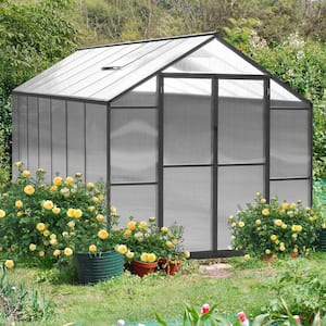 8 ft. W x 14 ft. D Polycarbonate Greenhouse For Outdoors, Green House Kit with Adjustable Roof Vent, Gray