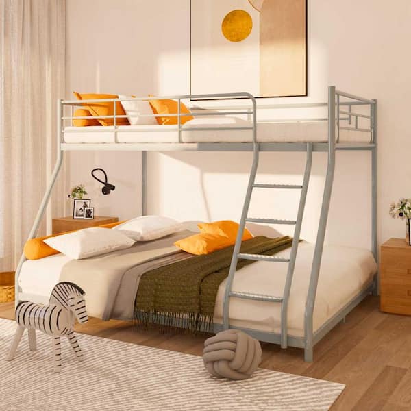 GODEER Silver Twin Over Full Metal Bunk Bed with Comfortable Rungs,Heavy Duty, Easy to Assemble,CPC Certified