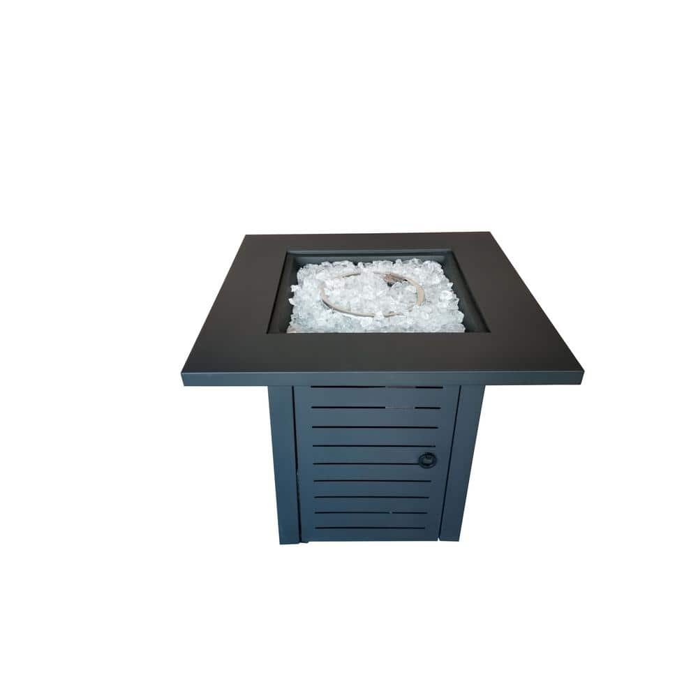 Metal Outdoor Square Fire Pit Table with Glass Rocks
