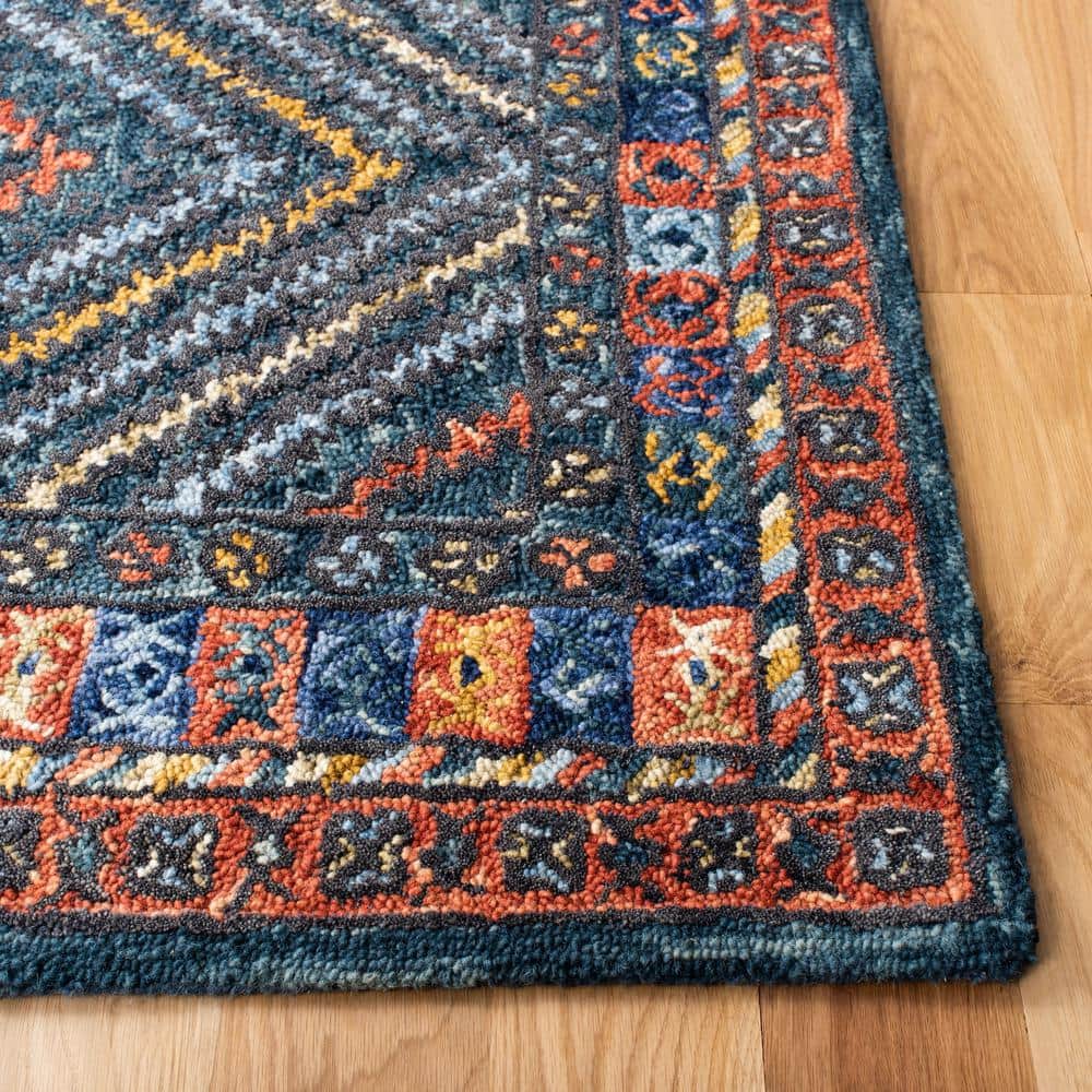 Handmade Tufted Square Blue Geometric Wool Area Rug - 7' Square