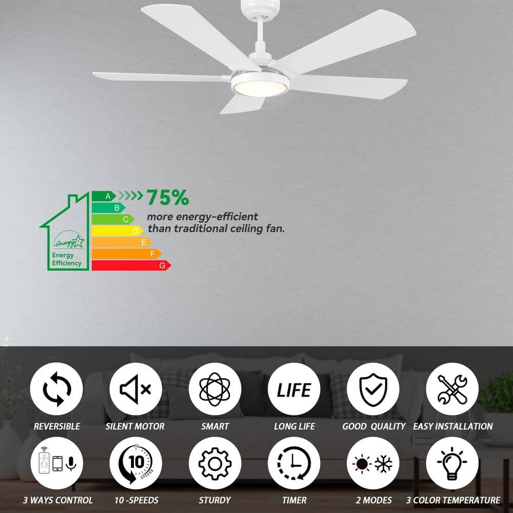 Wilkes 52'' White Manufactured Wood Smart Ceiling Fan with Glass Shade
