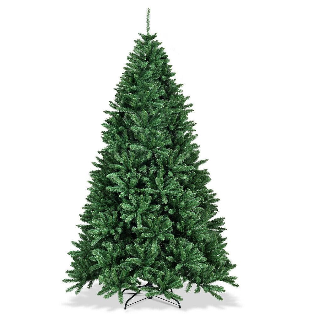 Costway 7.5 ft. Green Unlit Hinged Artificial Christmas Tree Full Fir ...