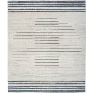 Astra Machine Washable Ivory Blue 9 ft. x 12 ft. Striated Contemporary Area Rug