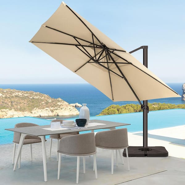 JEAREY SunShade Deluxe 11 ft. Square Cantilever Umbrella with Cover Heavy-Duty 360° Rotation Patio Umbrella in Beige