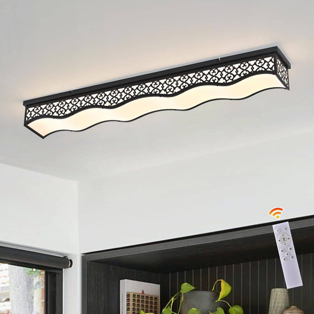 Genoci 45.27 in. 35-Watt Modern Simple Black Dimmable Integrated