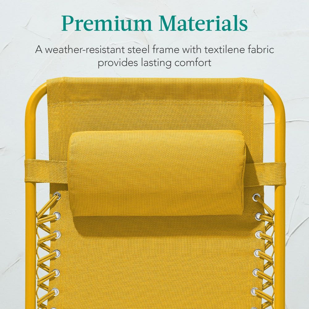 Sunflower Yellow Steel Zero Gravity Beach Lounger with Armrests