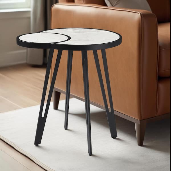 Banks Contemporary Modern 16.5 in. White Oval Sintered Stone Top Coffee Table with Flared Base