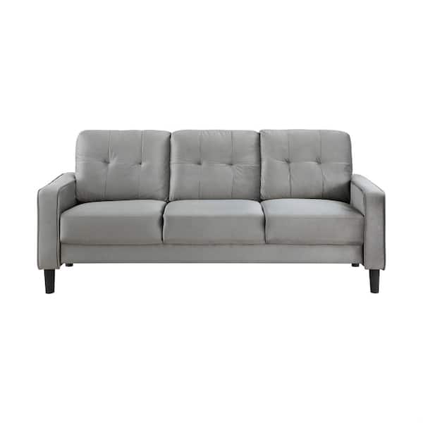 EVERGLADE HOME Talon 76.5 in. W Square Arm Velvet Straight Sofa in Gray