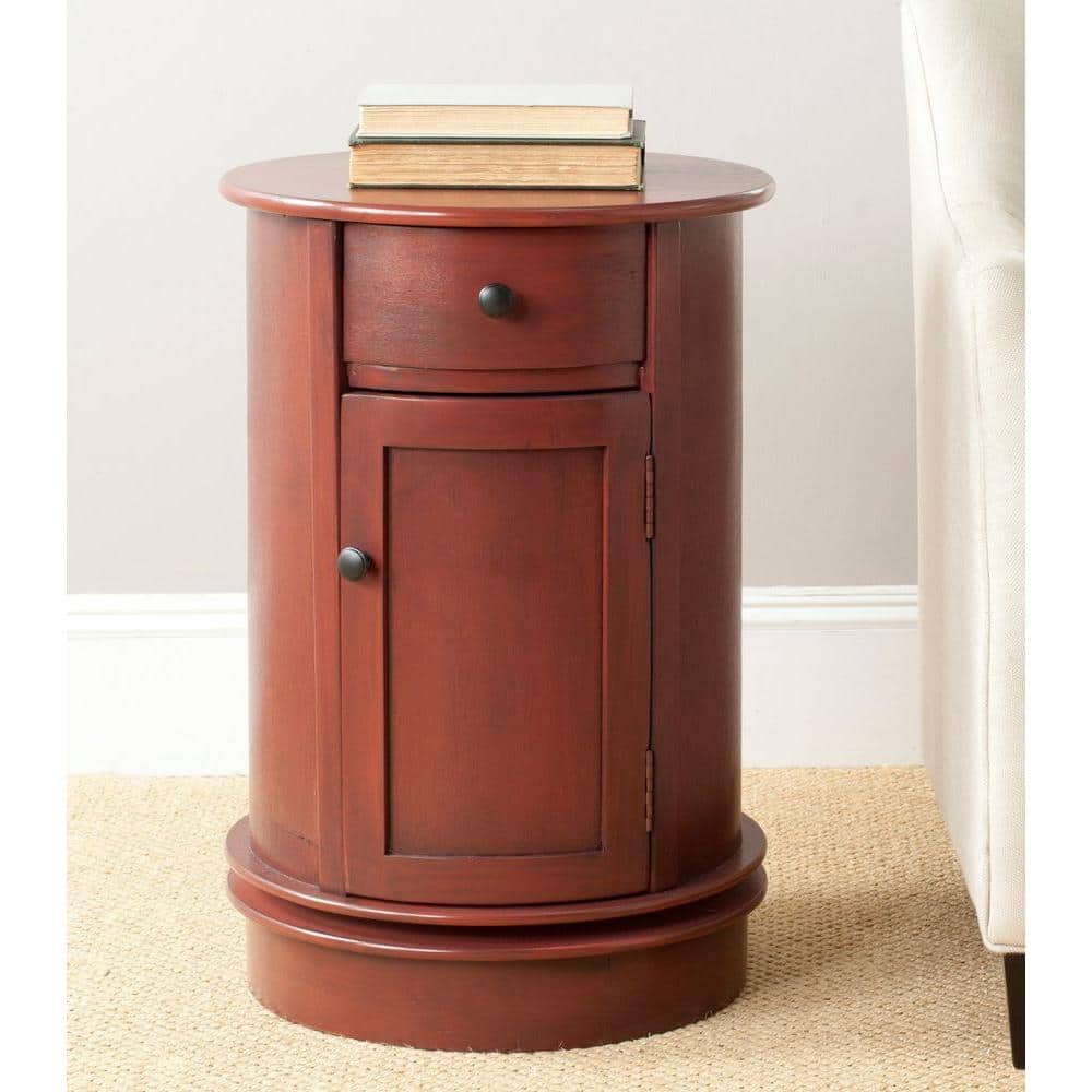Transitional 18'' Red Wood and Metal Round Table with Storage