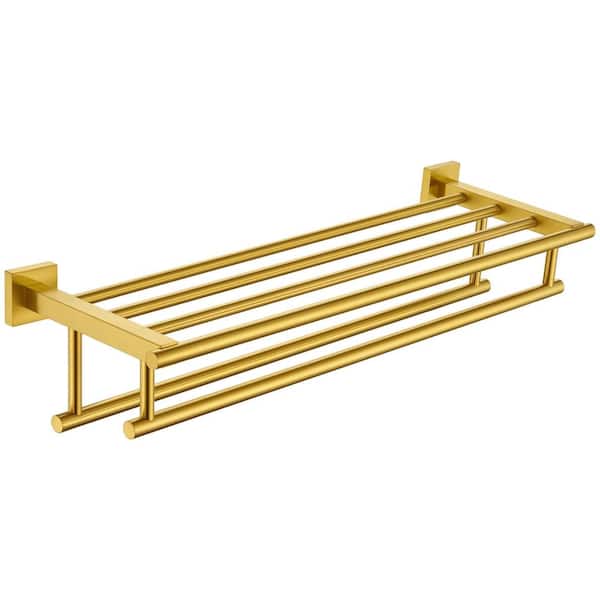 Double Bar Stainless Steel Towel Rack with Holder, Wall Mount Shelf, 23.62 in, Brushed Dark Gold Finish