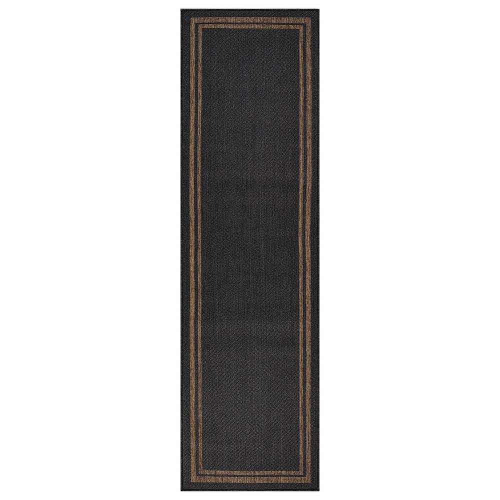 Border Dark Gray/Natural Easy-Care Jute-Style Indoor/Outdoor Flat Woven Area Rug 2 ft. 3 in. x 6 ft. Dark Gray price history on PriceWatchPro