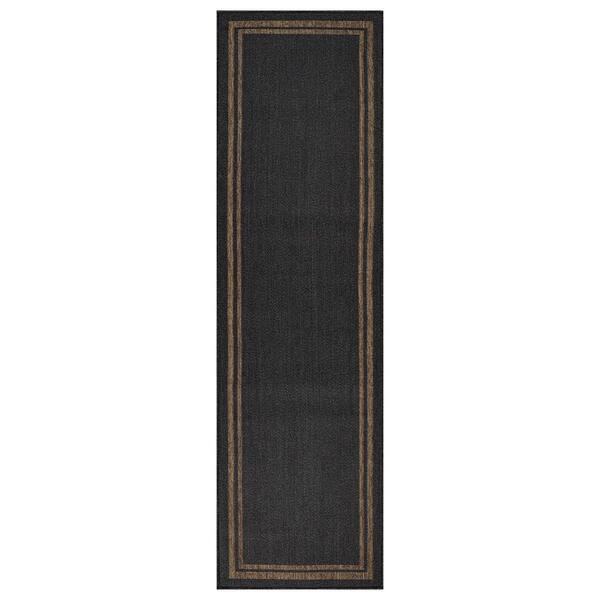 Border Dark Gray/Natural Easy-Care Jute-Style Indoor/Outdoor Flat Woven Area Rug 2 ft. 3 in. x 6 ft. Dark Gray