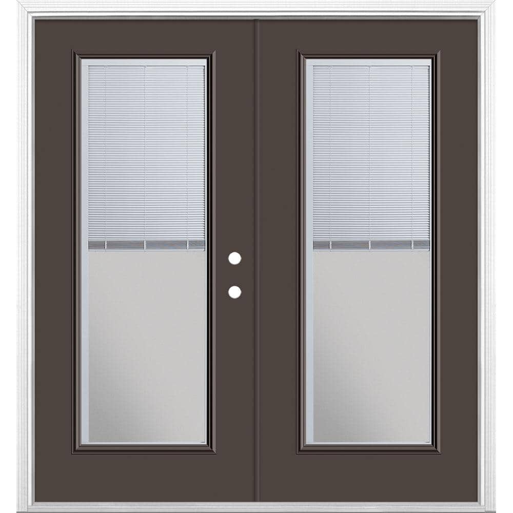 72 in. x 80 in. Willow Wood Steel Prehung Left-Hand Inswing Mini Blind Patio Door in Vinyl Frame with Brickmold