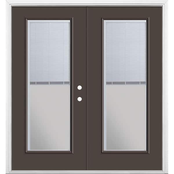 Masonite 72 in. x 80 in. Willow Wood Steel Prehung Left-Hand Inswing Mini Blind Patio Door in Vinyl Frame with Brickmold