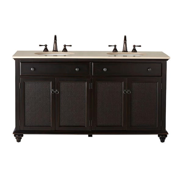 Home Decorators Collection Ansley 60 in. W Double Bath Vanity in Worn Black with Stone Vanity Top in Cream