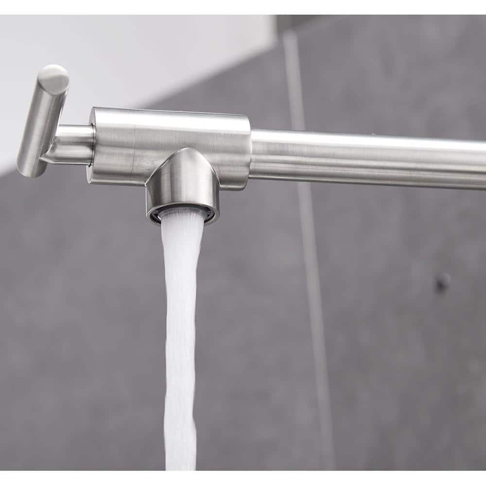 Brushed Nickel Wall-Mounted Double Handle Pot Filler Faucet