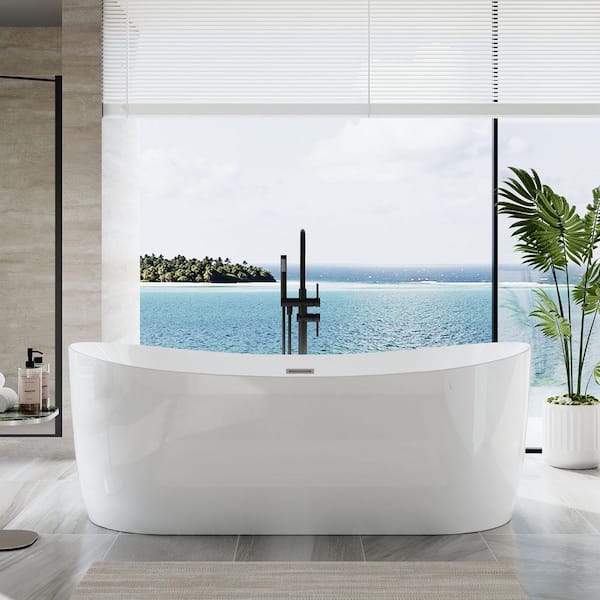 72 in. x 34 in. Acrylic Whirlpool and Air Bath Combination Bathtub with Center Drain in White