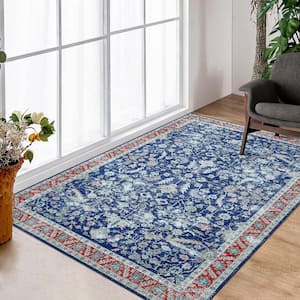 Blue 5 ft. x 7 ft. Modern Persian Boho Floral Area Rug