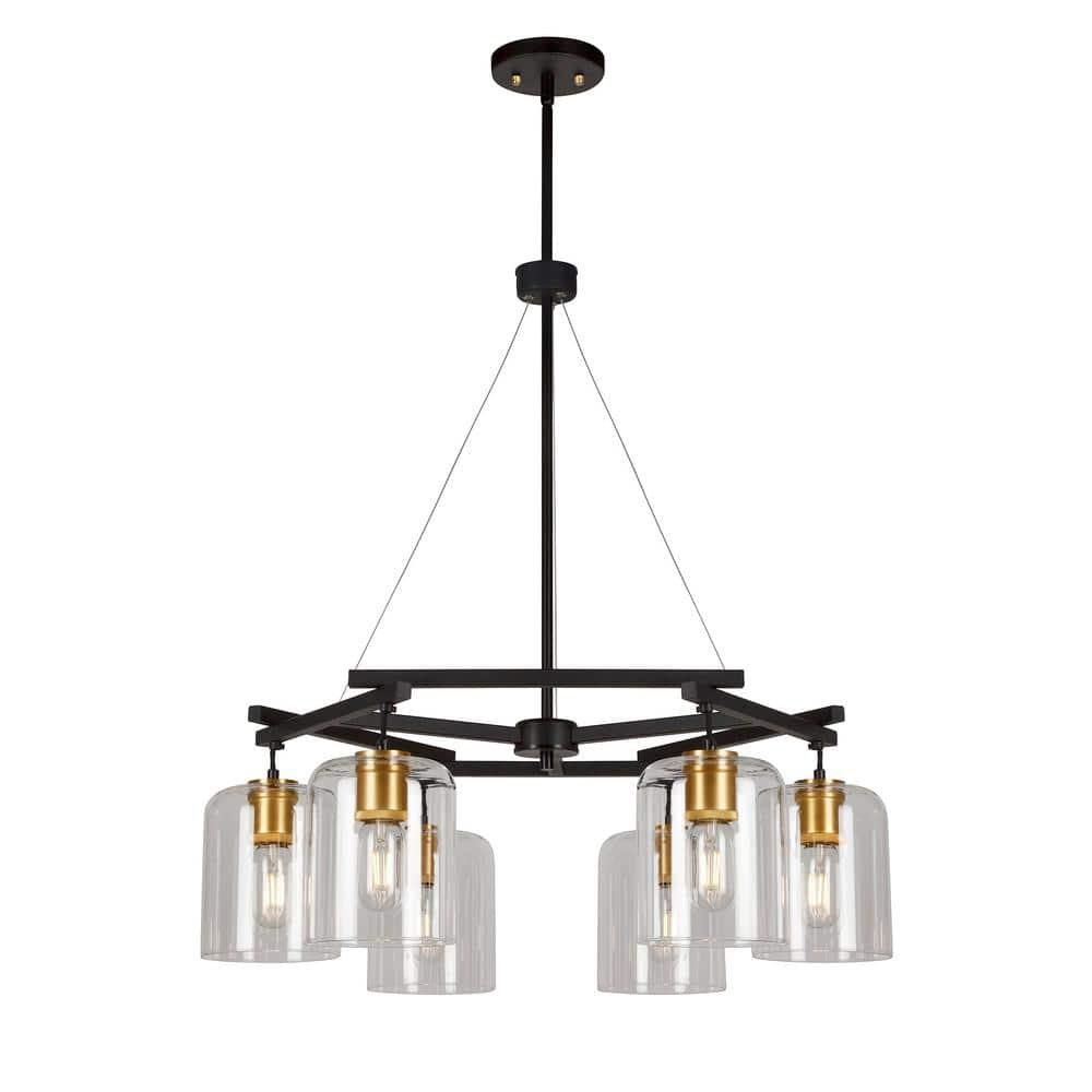 Tyrone 6-Light Black and Soft Gold Chandelier with Clear Glass 2724-06 ...