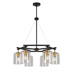 Tyrone 6-Light Black and Soft Gold Chandelier with Clear Glass