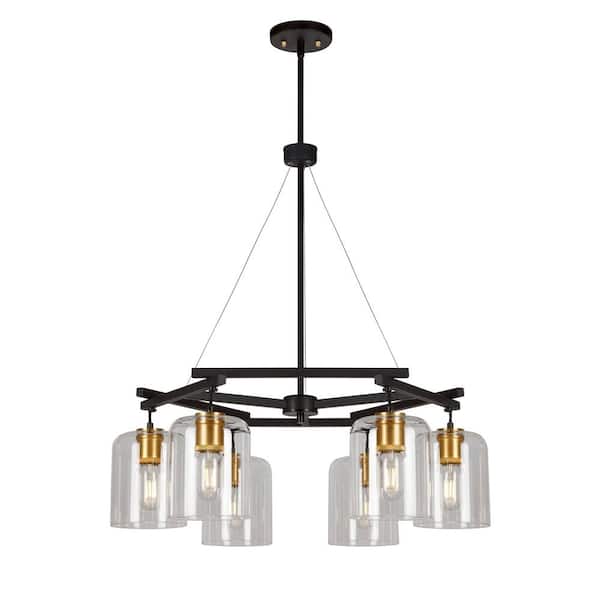 Unbranded Tyrone 6-Light Black and Soft Gold Chandelier with Clear Glass