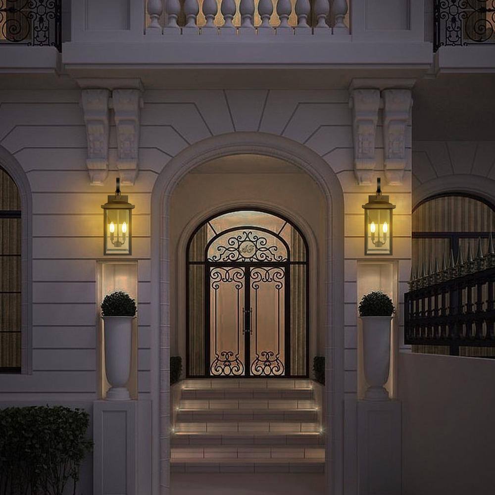 Kawoti 19.75" Black Glass 2-Light Outdoor Wall Lantern