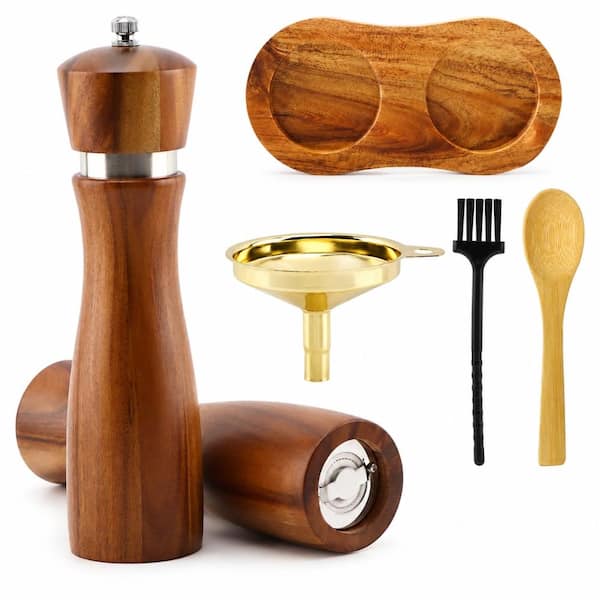 Acacia Wood Salt and Pepper Grinder Set with All-Ceramic Mechanism and Adjustable Coarseness, 2-Pack