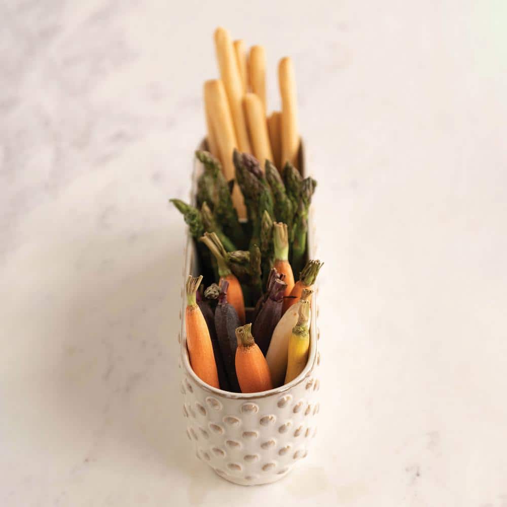 White Stoneware Hobnail Window Planter with Reactive Glaze Finish